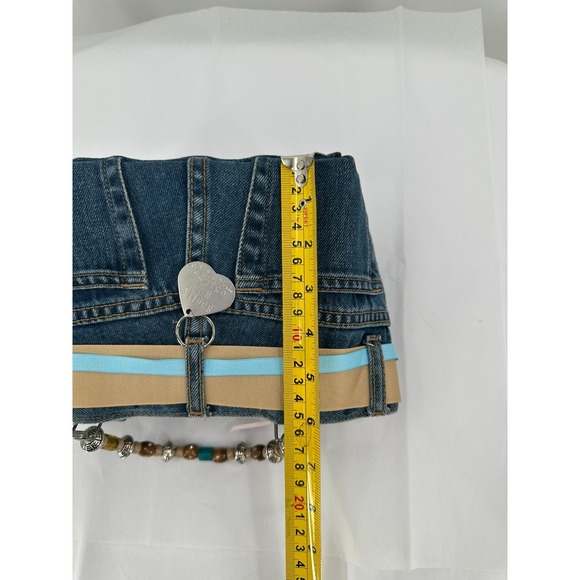Bootie Bag Blue Jean Handbag Purse Beaded Handles Flip Flop Interior Pockets - Picture 7 of 8